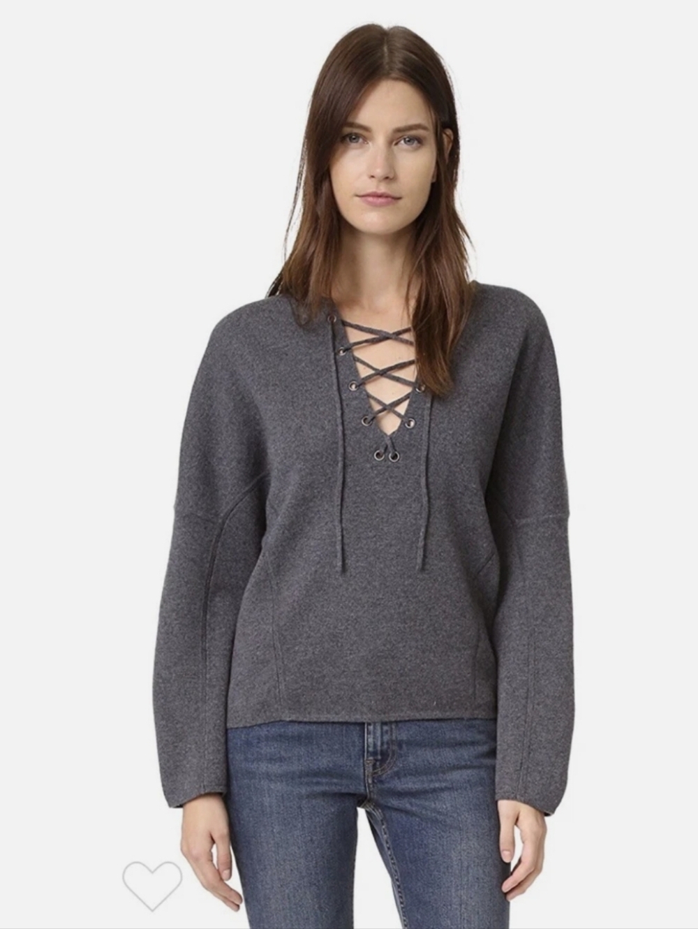 Vince Cashmere Merino Wool Grey Lace Up Sweater Size Small